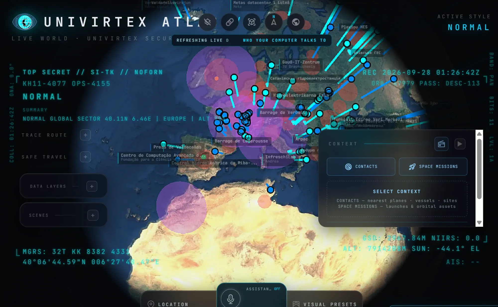 Univirtex Atlas V2: globo en vivo con incidentes e infraestructuras sobre Europa