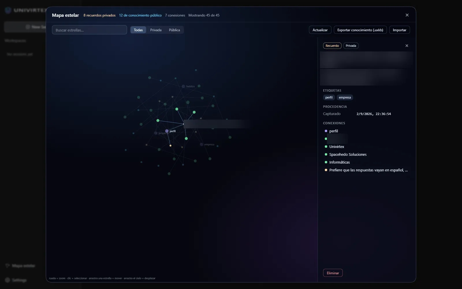 Univirtex Agent: el mapa estelar de memoria del agente